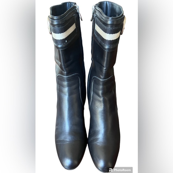 BALLY Black Leather Mid-Calf Boots Size 8.5 - Picture 10 of 16